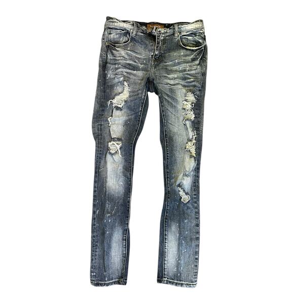 Crisp Denim Distressed Streetwear Light Wash Skinny Jeans Size 32 x 33 - Picture 1 of 5